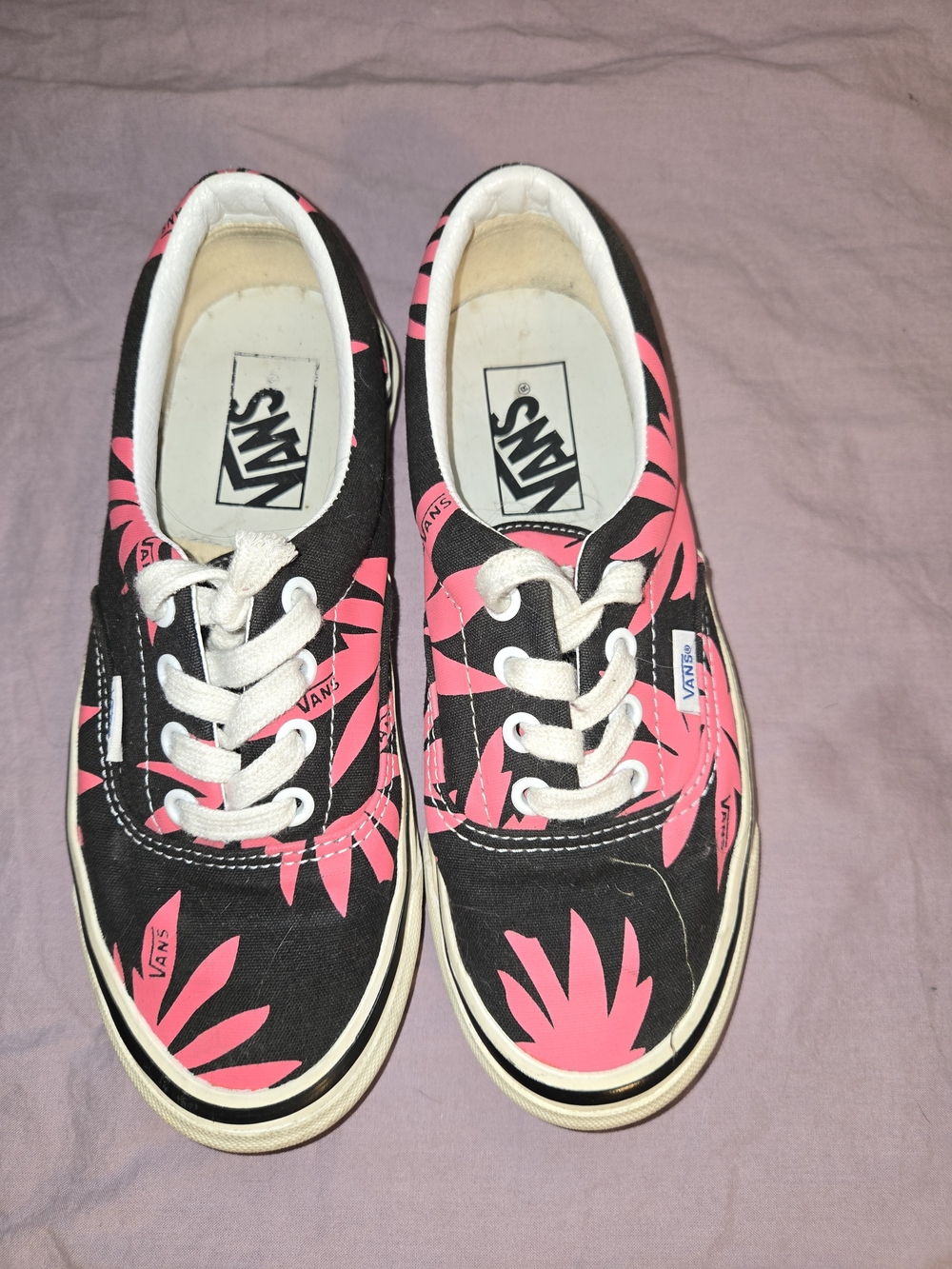 Vans Black Canvas Sneakers with Pink Leaf Motif